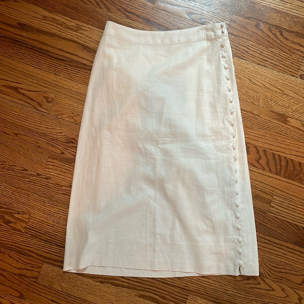 Madewell Linen Blend Tan Button Slit Midi Skirt